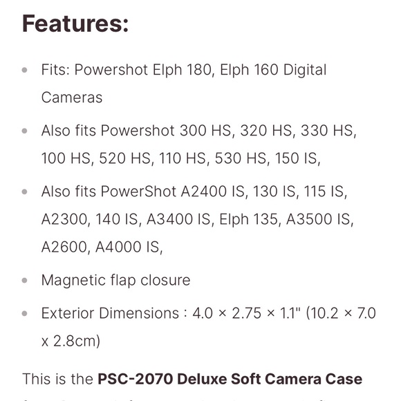 Canon PowerShot Deluxe Soft Case PSC-2070 Compatible with current PowerShot ELPH - Picture 7 of 7